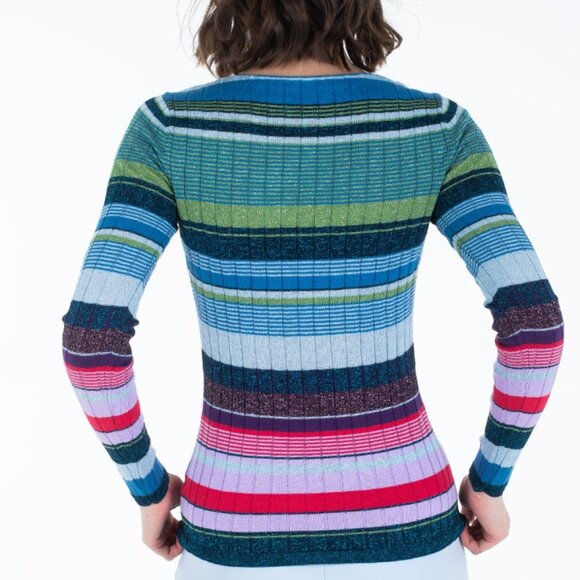 Brooks Brothers NWOT Women's Cotton Blend Metallic Striped Ribbed Sweater Size L - Picture 2 of 9